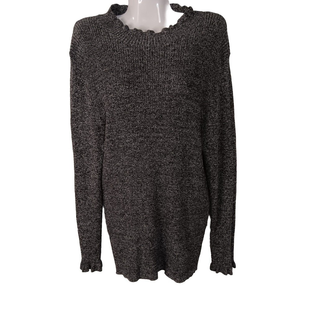 Ophelia Roe Women's Heathered Gray w/ Ruffled Mock Neck & Sleeves Sweater, 1X